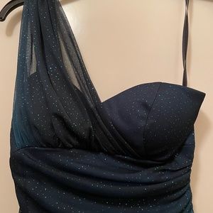 BLONDIE NITES Teal ombré one shoulder Formal/Prom Dress